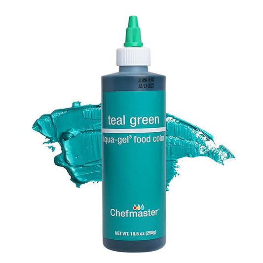 Chefmaster Teal Green Liqua-Gel Food Coloring | Vibrant Color | Professional-Grade Dye for Icing, Frosting, Fondant | Baking & Decorating | Fade-Resistant | Easy-to-Use | Made in USA | 10.5 oz