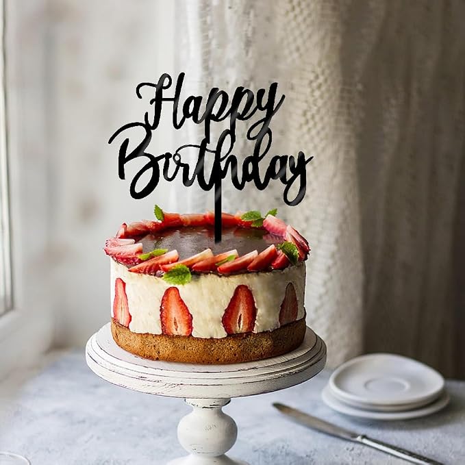 Happy Birthday Cake Topper, Cake Decoration Suitable For Party Decoration For Anniversary/Birthday (Acrylic black)