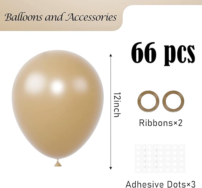 Voircoloria Tan Balloons, 66pack 12inch Light Brown Latex Party Balloons for Wedding, Birthday, Graduation, Bridal Shower, Baby Shower, Gender Reveal, Anniversary, Bachelorette Party Decorations