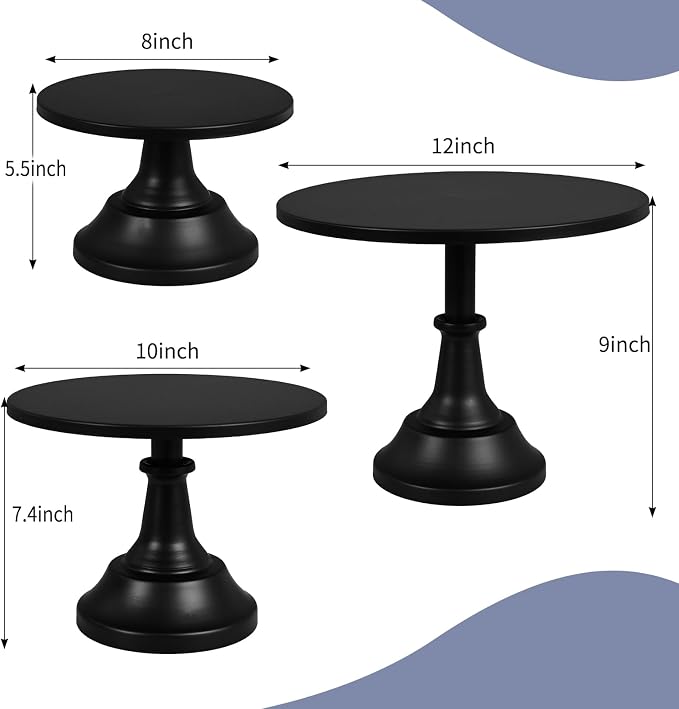 3 Pcs Cake Stand Set Metal Round Cake Holder Cupcake Stands 8/10/12 inch Black Dessert Display Stands Dessert Table Decorations for Birthday Parties, Baby Shower,Wedding Banquets and Anniversary