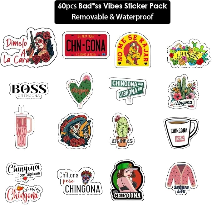 Funny Chingona Stickers for Mexican Latina Women, Bold Hispanic Heritage Decals for Water Bottles Laptop Kindle, Vibrant Chicana Power Gift Set, Waterproof Vinyl