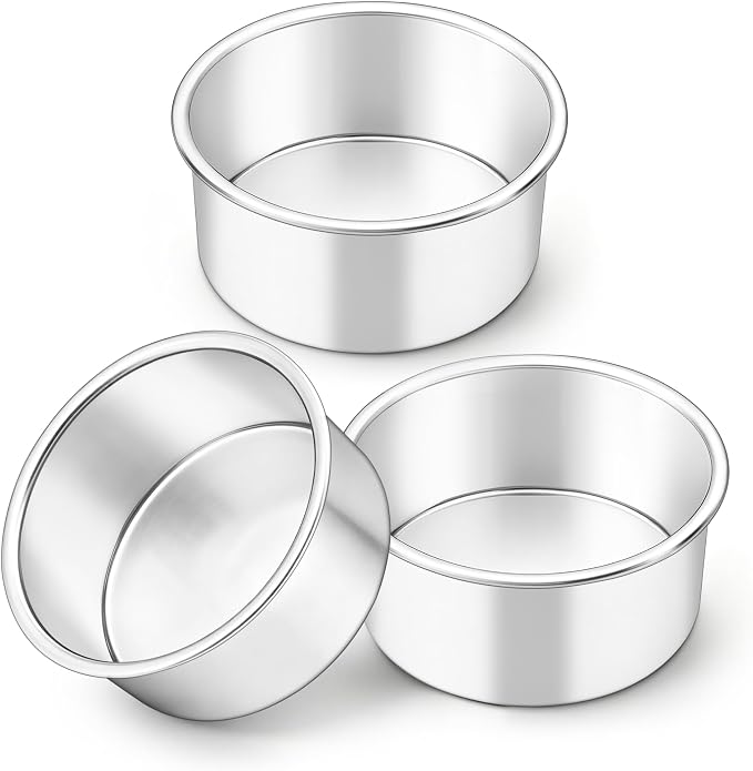 LIANYU 4 Inch Cake Pan Set of 3, Stainless Steel Mini Round Baking Pans, Non Toxic Small Metal Bakeware Tins for Birthday Wedding Christmas Party, Leak-proof & Dishwasher Safe
