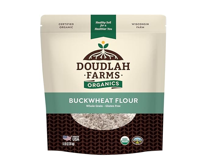 Organic Buckwheat Flour 5 lb - Non-GMO, USDA Organic, Vegan - For Baking Bread, Pancakes, and More! Grown In USA, Farmed From Regenerative Soil by a Wisconsin Family Farm