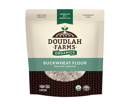 Organic Buckwheat Flour 5 lb - Non-GMO, USDA Organic, Vegan - For Baking Bread, Pancakes, and More! Grown In USA, Farmed From Regenerative Soil by a Wisconsin Family Farm