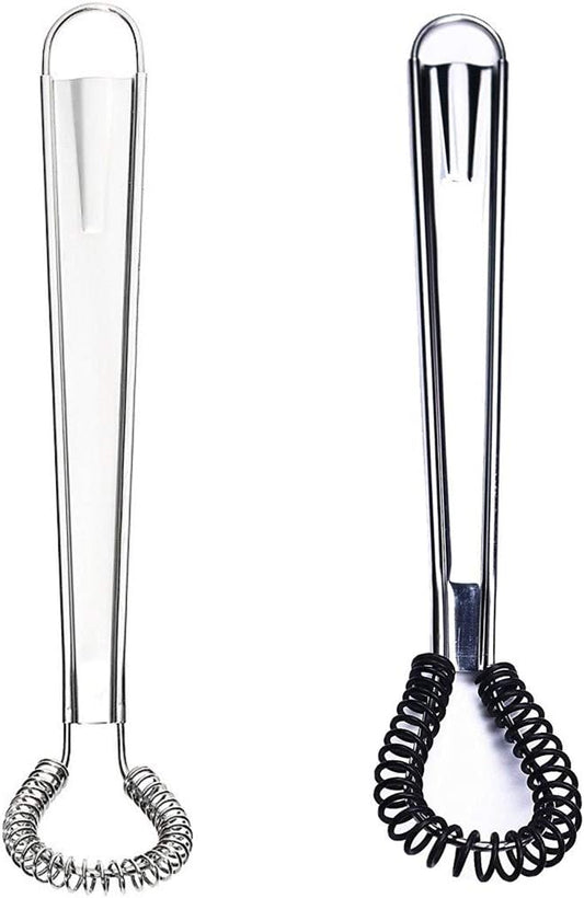 Stainless Steel Mini Spring Egg Beater Silicone Whisk Magic Hand Held Sauce Stirrer Blender Milk Frother Foamer Coffee Mixer (2Pack-Silicone+Steel coil)