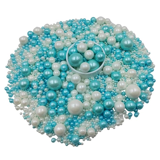 Edible White Blue Sugar Pearls Candy Sprinkles 120G/ 4.23Ounce Baking Cake Sprinkles Cupcake and Cake Topper Cookie Decorations Wedding Party Valentines Halloween Christmas Supplies