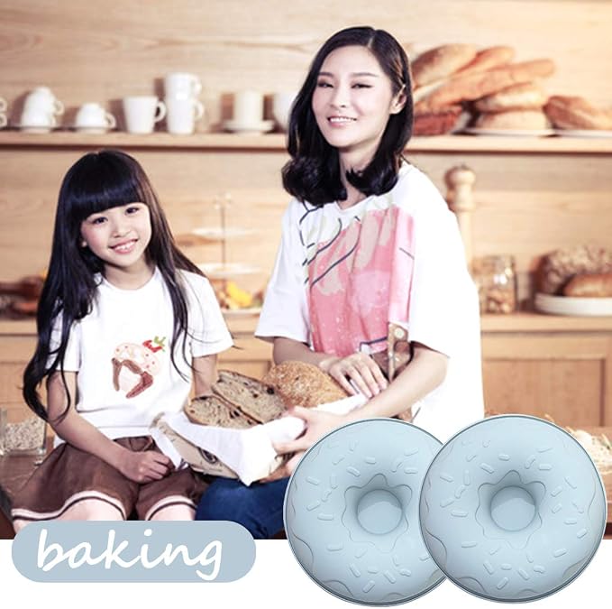 8 Inch Round Silicone Cake Mould - 2PCS Large Doughnut Mold，French Dessert Chiffon Cake Tube Pan, Non-Stick Mousse Bread Savarin Cake Baking Tray