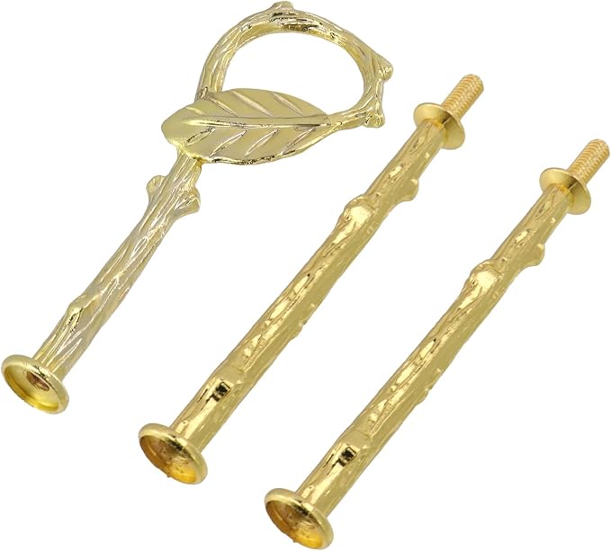 1 Set Metal 3 Tier Leaf Cake Stand Centre Handle Fittings (Gold) | Fruit Cupcake Dessert Plate Handle Fittings Hardware Holding Rod Stand for Wedding Party Festival,Indoor & Outdoor Use