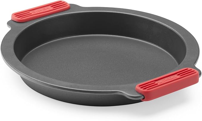 Lékué Non-Stick Round Cake Mold - Carbon Steel Oven Baking Pan with Platinum Silicone Handles, Even Heat, Dual Non-Stick Ceramic Coating, Scratch Resistant, PFOA & PFA-Free, 11.6 x 10.4 x 1.7"
