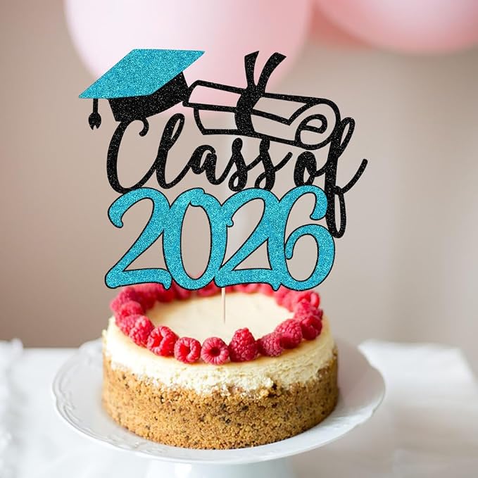 Gold Class of 2026 Congrats Grad Cake Topper Glitter Graduation Party Supplies - High School College Graduates -College Graduate Cake Topper Decorations (Class of 2026 Black and blue)