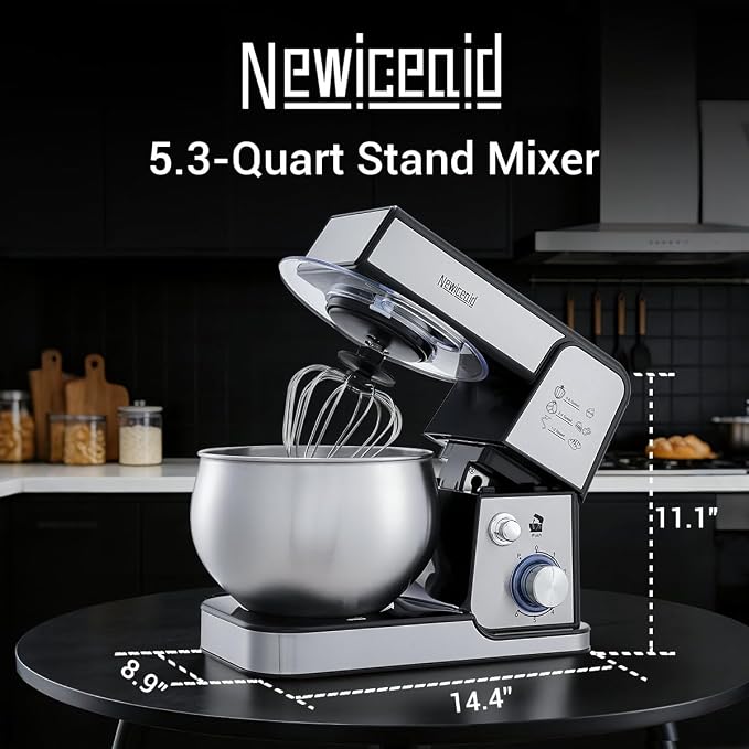 Stainless Steel Stand Mixer, 6-Speed Tilt-Head Mixer with 400W Powerful Motor, 5.3QT Large Capacity Bowl, Electric Kitchen Mixer with Dough Hook, Beater, Whisk for Baking & Dough Making