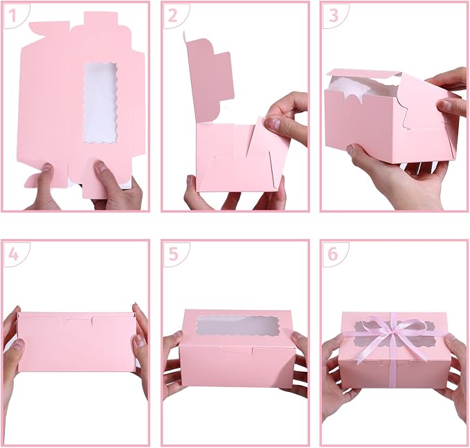65 PCS Pink Cookie Boxes with Window - 6.29x3.54x2.95 Inches Bakery, Treat, Dessert, Pie, Donuts, Macaroon, Cupcake, Small Gift Boxes for Party, Business(Pink)
