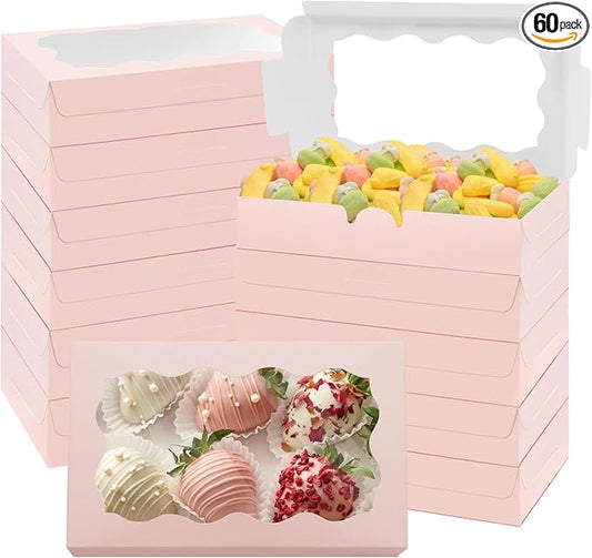 60Pcs 7 x 4 3/8 x 1½ Inch Cookie Boxes with Clear Window Small Pink Cookie Boxes Bakery Treat Boxes for Dessert, Donuts, Pie, Candy, Macaron