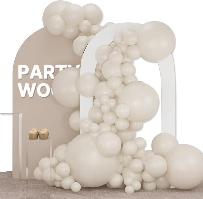 PartyWoo White Sand Balloons 127pcs Different Sizes of 36 18 12 10 5 Inch Off White Beige Cream Ivory Boho Neutral Balloon Arch Kit Garland for Wedding Baby Shower Birthday Party Decorations White-F12