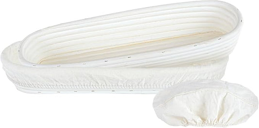 Restaurantware Bread Proofing Basket 13 Inch Long Oval Pack of 1 Rattan Dough Fermentation Basket With Cotton Liners, Oval Banneton Bread Rising Bowl For Home, Commercial, and Artisanal Baking