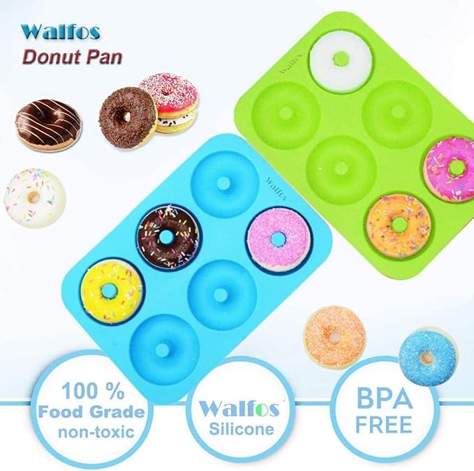Walfos Silicone Donut Mold - Silicone Doughnut Pan Set, Non-Stick, Just Pop Out! Heat Resistant, BPA FREE and Dishwasher Safe, for Donut Cake Biscuit Bagels (4PK)