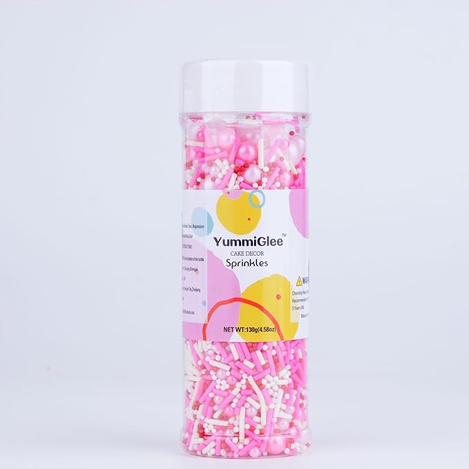 Pink Sprinkles for Cake Decorating 4.6 oz Pink Pearl Jimmies Nonpareils Sprinkles for Baking, Cupcake, Ice Cream, Candy, Cookie Decorations Princess Bridal Shower Wedding Party