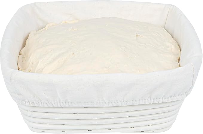 Restaurantware Bread Proofing Baskets 9 Inch Square Pack of 10 Rattan Dough Fermentation Baskets With Cotton Liners, Oval Banneton Bread Rising Bowls For Home, Commercial, Artisanal Baking