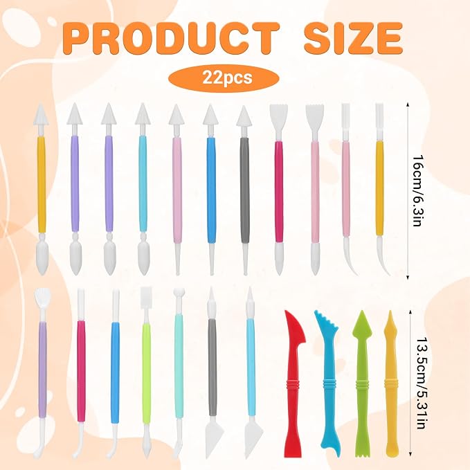 22 Pcs Clays Sculpting Tools, Air Dry Clay Tools, Double-Ended Tool Kit Plastic Clay Tool for Adult Set for DIY Pottery Shaping Dotting Modeling Molding Polymer Clays Craft Supplies Accessories