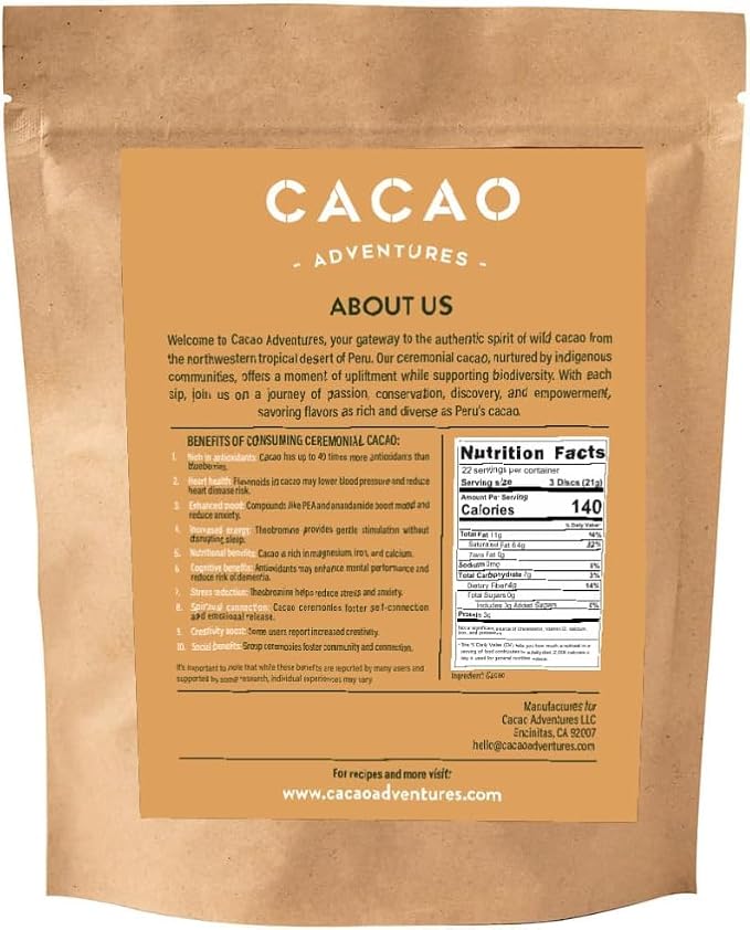 Cacao Adventures Ceremonial Cacao Coins, Tropical Desert Peru, 8 oz