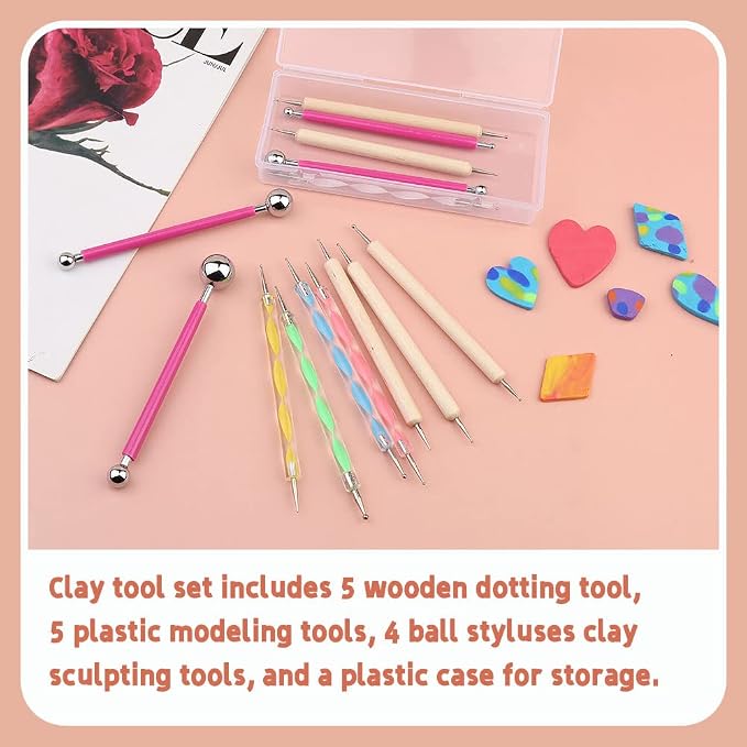 14 PCS Dotting Tools Ball Styluses with Box, Dotting Tools Set Rock Painting, Ball End Dot Art Tools, Embossing Tools, Pottery Clay Modeling Embossing Nail Art