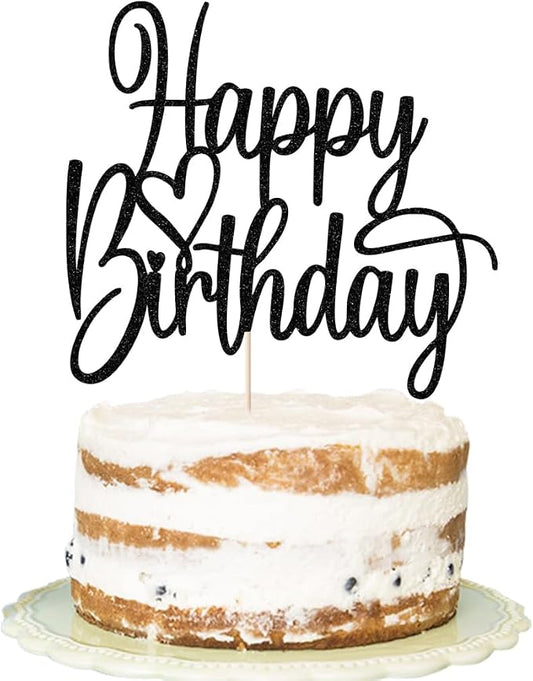 Handmade Glitter Happy Birthday Cake Topper- Happy Birthday Cake Decor,Fabulous Cake Decoration，Anniversary/Birthday Party Decoration Supplies(black)