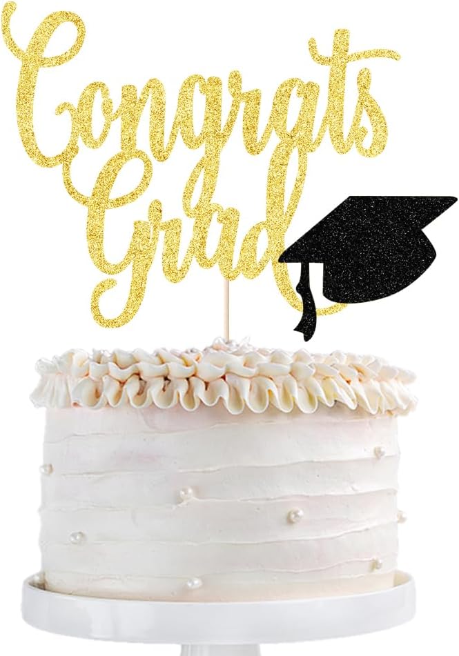 Congrats Grad Cake Topper,2026 Graduation Cake Topper, Congrats Grad Decorations,2026 High School/College/Senior Graduation Party Decorations Supplies. (Congrats Grad Gold black)