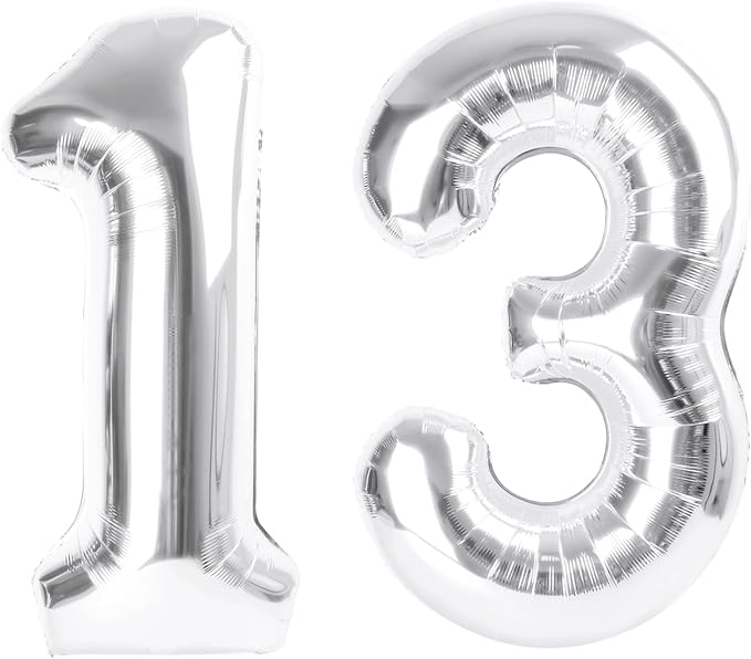 Numbers 40 Inch Balloon, Large Silver Number 13 Balloon Party Decorations for 1 3 31 Birthday Memorial Day, Foil Balloon for Outdoor & Indoor Wedding Supplies
