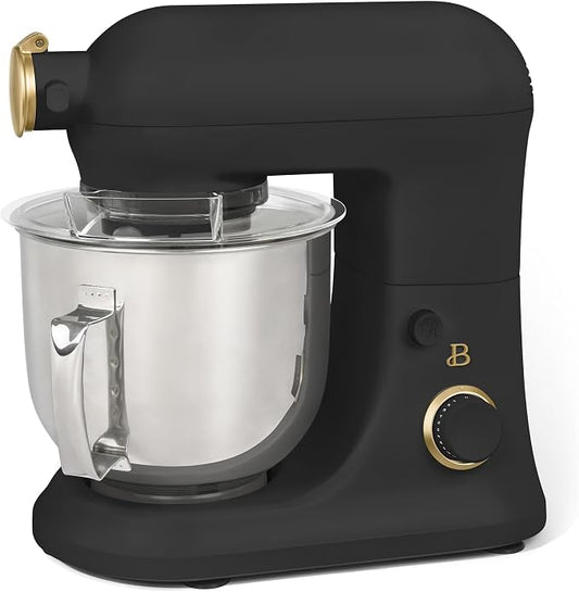 6 Quart Stand Mixer, 600W Tilt-Head Electric Kitchen Mixer with 12 Speeds, Stainless Steel Bowl, Dough Hook, Whisk & Beater, Multifunction Food Mixer (Black Sesame)