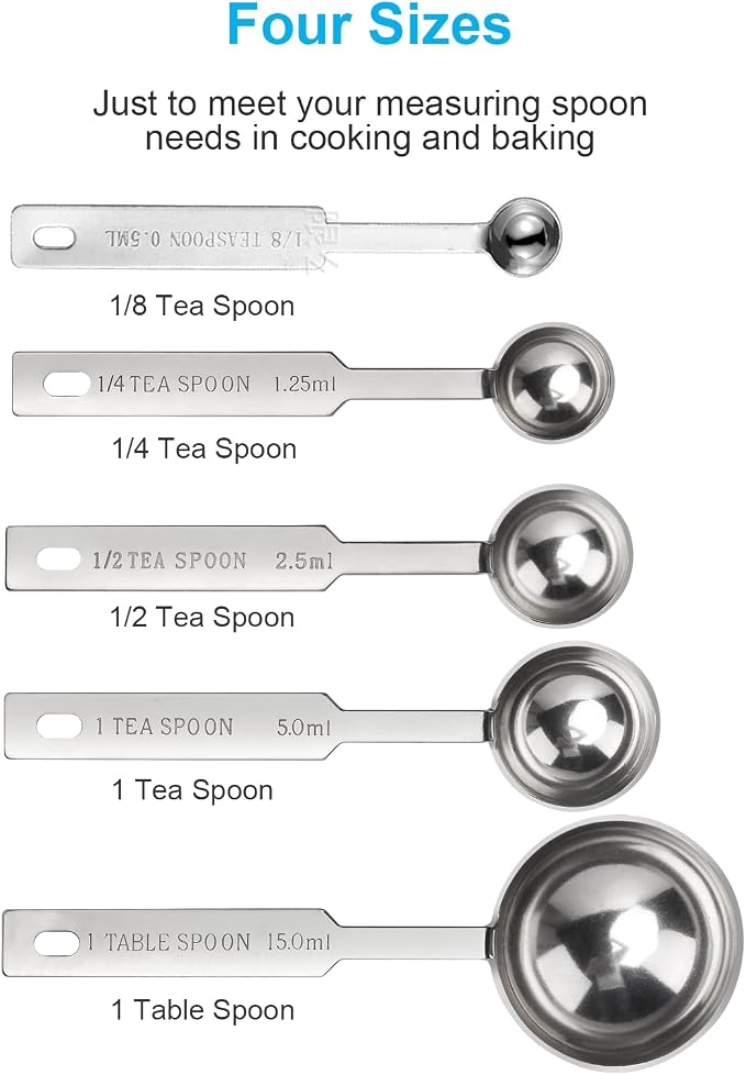 5PCS Measuring Spoons Set, Include 1/8,1/4,1/2,1 tsp, and 1tbsp Cup | Measuring Spoons Set,Includes 1/8 tsp,1/4 tsp,1/2 tsp,1 tsp,1 tbsp,Stainless Steel measuring cups, Teaspoon for Measure