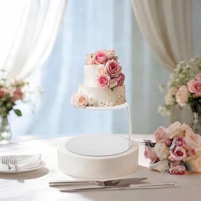 LemonRoad 6''+8'' White Floating Cake Stand 2 Tier Metal Wedding Cake Stand Spacer Separator Round Decorative Dessert Display Riser Pastry Holder for Birthday Anniversary Party Centerpiece (Classic)