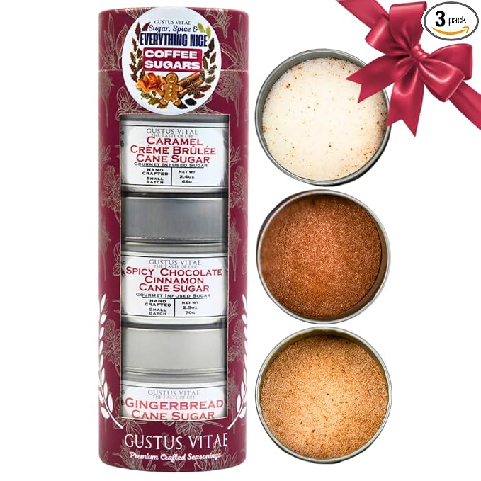 Coffee Sugars: Sugar, Spice & Everything Nice | Gift Packaged Set of 3 | All Natural, Non GMO Cane Sugars | Gourmet Coffee & Baking Sweeteners | Small Batch, Hand Made | Made in USA | No Artificial Ingredients, Authentic Infused | Artisanal Gift Pack |...