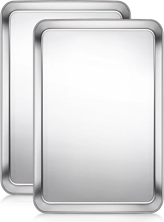 Terlulu Baking Sheet, Cookie Sheet, Stainless Steel Baking Pan, 2 Piece-16''x 12'' x 1'', Sheet Pan for Oven, Jelly Roll Pan, Baking Tray for Baking&Roasting, Nonstick&Nontoxic&Easy Clean