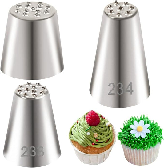 BLMHTWO 3pcs Grass Piping Tip, Stainless Steel Grass Tip for Cake Decorating, Multi Opening Frosting Tips for Cake Cupcake Decoration DIY Baking Tools Supplies