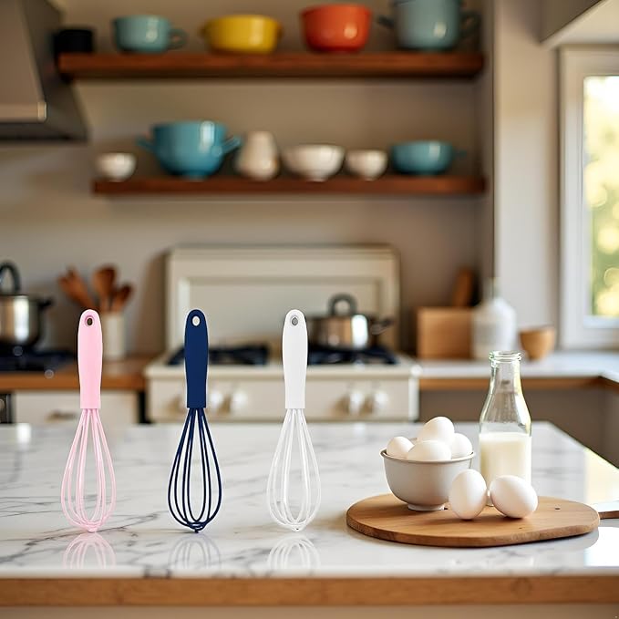 1Pc White Mini Silicone Whisks,6.7inch Non Scratch Non-Stick Whisk,Milk and Egg Beater Blender,Hand Egg Mixer,Kitchen Whisks for Cooking, Baking, Mixing,Stirring,Kitchen and Dining,Cooking Utensils