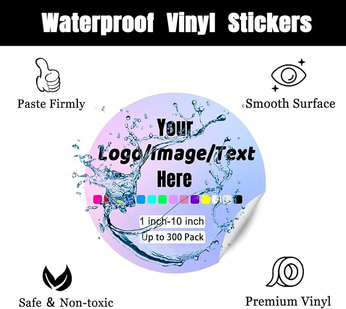 Custom Stickers for Weddings, Birthdays & Businesses - Personalized Labels with Your Logo - Waterproof, Fade and Heat Resistant - Pack of 100-1000 (Wreath Q, 2.5 Inch)