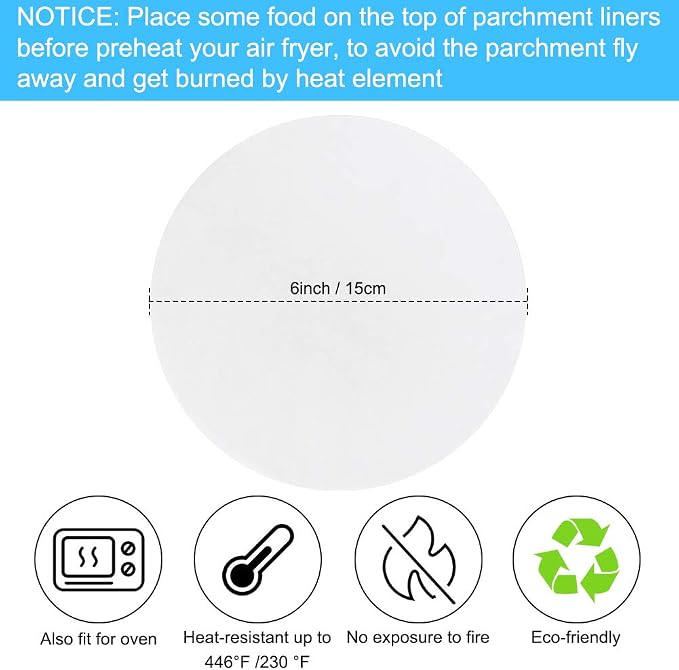 Parchment Paper Rounds, Set of 200, Non Stick 6 Inch Baking Parchment Paper/Parchment Baking Circles for Springform Pan, Tortilla Press and so on(4.5/5.5/7/8/9/10/12inch Available)