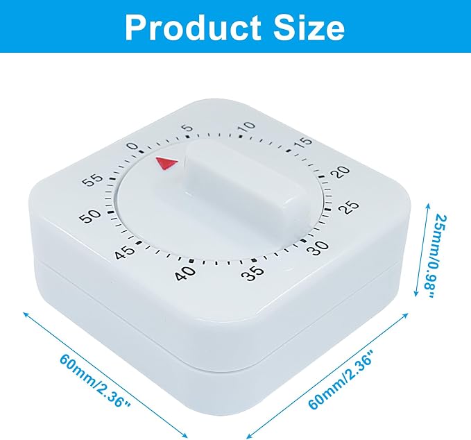60 Minute Mechanical Kitchen Timer - Loud Alarm Visual Countdown Timer for Cooking, Baking, Homework, and Exercise - No Batteries Required(White)