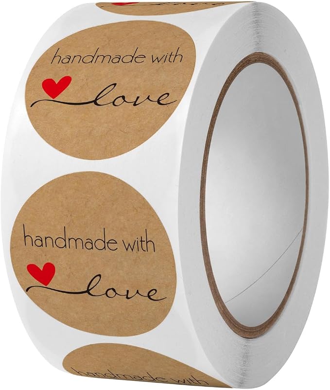 500 Pcs Handmade with Love Stickers,Cartoon Handmade with Love Round Baking Sticker,Self-Adhesive Label Decor,for Baked Packaging Envelope Homemade Gift(1 inch)