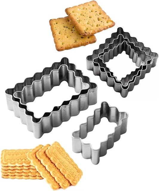 6Pcs Scalloped Cookie Cutter Set, 2 Inch Square & 2.5 Inch Small Rectangle, Jagged Edge Design