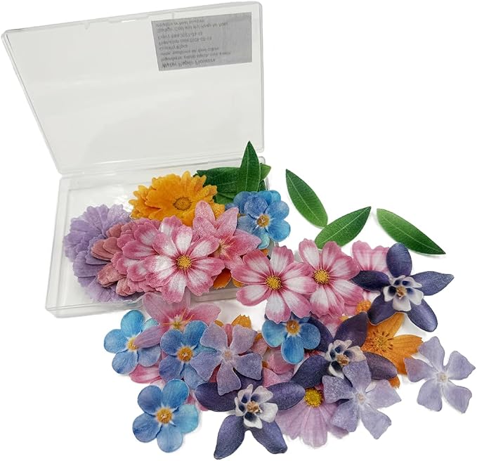 Set of 60 Edible Flowers & Leaf Cupcake Toppers Wedding Cake Party Food Decoration Mixed Size & Colour for Anniversary