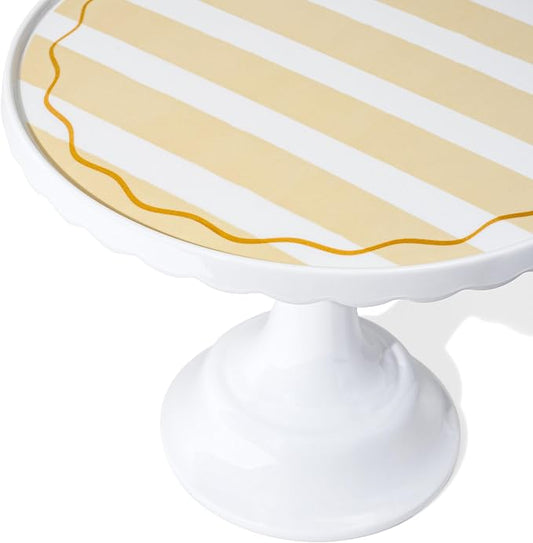 White/Tan Stripe Color Cake Stand for Celebrations by Emergency Confetti – Charming Tiered Display for Desserts at Birthdays, Weddings & Gatherings – Stylish & Thoughtful Presentation For Any Occasion