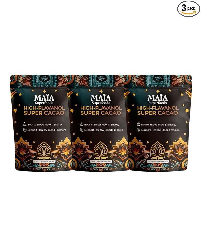Maia Ceremonial Cacao | Super Cacao | High Flavanols | Supports Healthy Blood Pressure, Cardiovascular Wellness | Theobromine | 30 Servings (Pack Of 3)