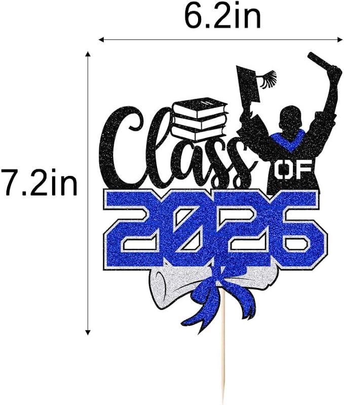 Class of 2026 Congrats Grad Cake Topper Glitter Graduation Party Supplies - High School College Graduates -College Graduate Cake Topper Decorations (Class of 2026 Black blue)