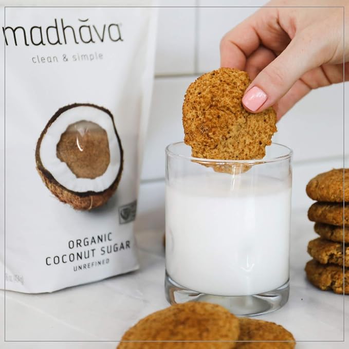 MADHAVA Organic Coconut Sugar (1LB, Pack of 6), Natural Sweetener, White Sugar Alternative for Baking and Cooking, Clean Coffee & Tea Sweetener, Vegan, Organic and Non-GMO