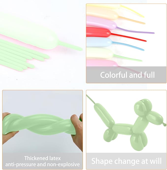 260 Balloons, 50pcs Maca Green Long Balloons for Arch, Animals Kit, Twisting