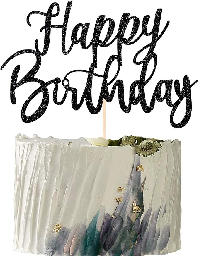 Handmade Glitter happy birthday Cake Topper, Happy Birthday Cake Bunting Decor,Birthday Party Decoration Supplies(Black)