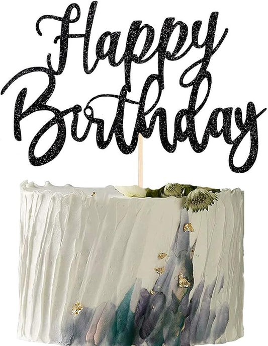 Handmade Glitter happy birthday Cake Topper, Happy Birthday Cake Bunting Decor,Birthday Party Decoration Supplies(Black)