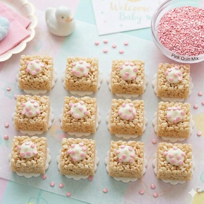Oasis Supply Baby Shower Sprinkles & Sugar Shapes – Edible Decorations for Cakes, Cupcakes, and Cookies – Gender Reveal, Boy, Girl, and Neutral Party Baking Decorations - Pink Pearl Quin Sprinkles