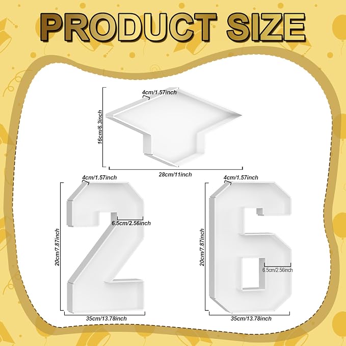 HILAVO 26 Charcuterie Numbers Fillable, 3Pcs 13.7" Graduation Cap Number Charcuterie Board Box 2026 Graduation Decorations Food Serving Tray for Class of 2026 Congrats Grad Party Decorations